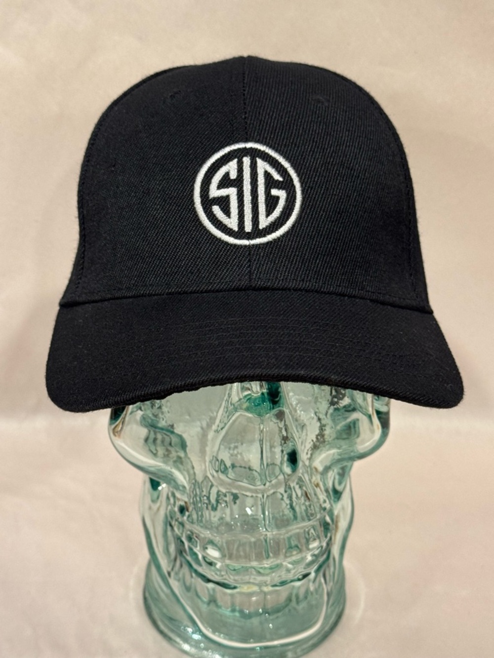 Sig Sauer Embroidered Black Hat Cap White Logo Adjustable SnapBack Cotton NWOT